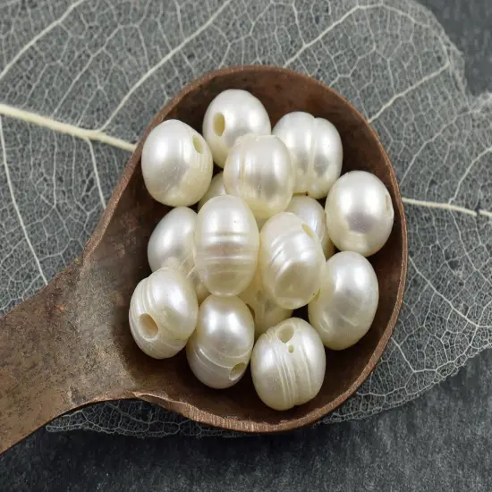 10mm Cream Large Hole Fresh Water Potato Pearls (8" Strand) {3}