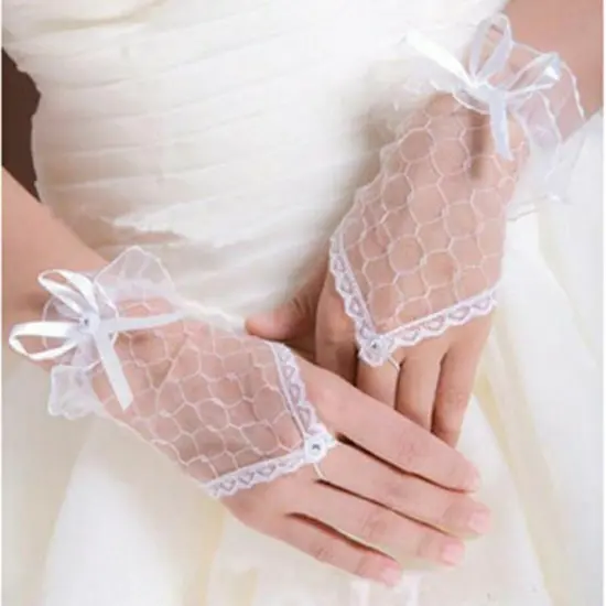 Women's Satin Long Sleeve Bridal Party Gloves for Wedding Costume White~1 {1}