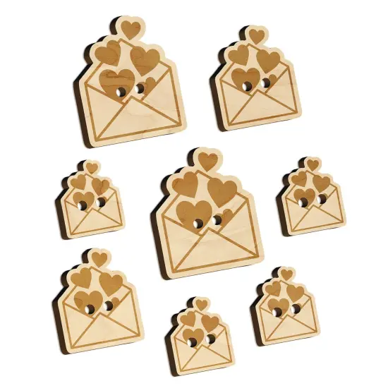 Envelope Full of Hearts Love Valentine's Day Wood Buttons for Sewing Knitting Crochet DIY Craft {7}