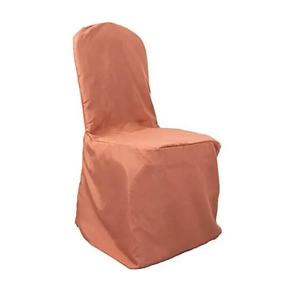 Set of 12 Polyester Banquet Chair Covers for Wedding Decor Terracotta {1}