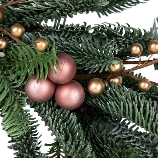 Northlight Ball Ornaments Artificial Christmas Wreath - 28" -Rose Gold - Unlit Green {5}