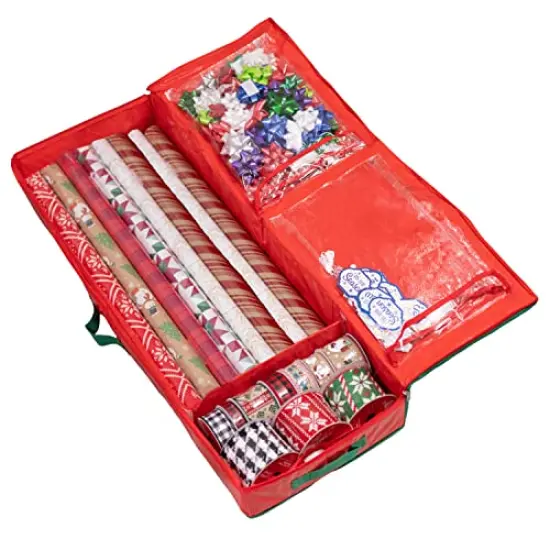 Gift Wrap Storage Organizer, Easily organize Wrapping Paper, Ribbons, Bows, Scissors, Fits 18-24 Standard Rolls, Keeps Gift Supplies in Perfect Condition & Ready for Next Season, (Red) {1}