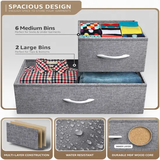Sorbus Dresser with 8 Drawers - Chest Organizer Unit with Steel Frame Wood Top & Handle Easy Pull Fabric Bins for Clothes - Wide Storage Furniture for Bedroom, Hallway, Living Room, Nursery & Closet White {5}