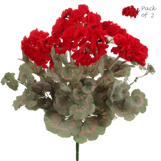 2-Pack 18" Red Geranium Bush - UV Resistant, Lifelike Petals, For Outdoor & Indoor Decoration - Ideal for Spring/Summer, Floral Home by Artificial Flowers {1}