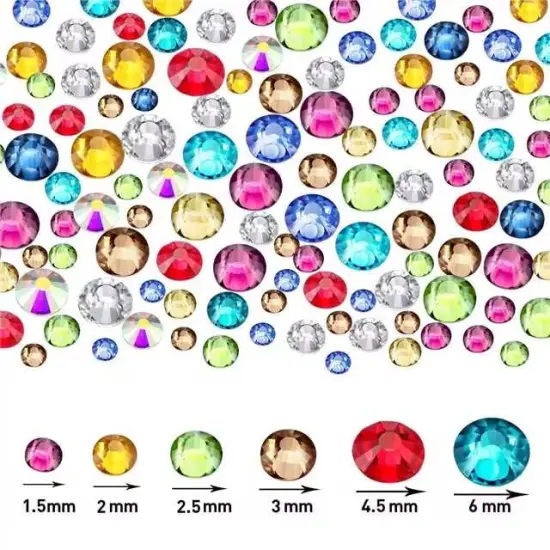 2000 Pieces Flat Back Gems Round Crystal Rhinestones 6 Sizes (1.5-6 mm) with Pick Up Tweezer and Rhinestones Picking Pen for Crafts Nail Face Art Clothes Shoes Bags DIY (Multicolors) {6}