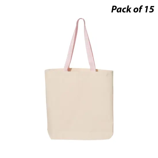 Q-Tees&reg; 11L Canvas Tote with Contrast-Color Handles Natural/ light pink {1}