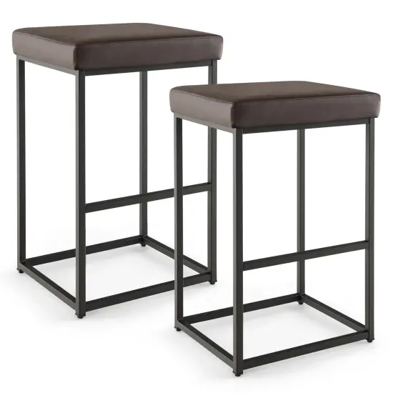 Costway 30" Barstools Set of 2 Upholstered Bar Height Chairs PU Leather w/Footrest Brown/Black/Grey {7}