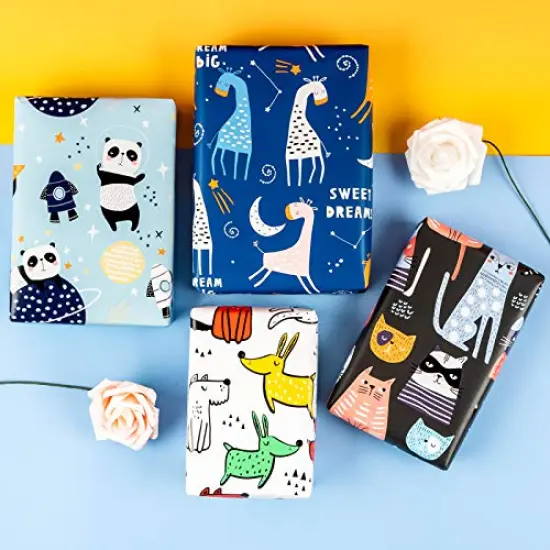 6 Pieces Wrapping Paper Sheet - Cute Animal Design for Birthday, Holiday, Party, Baby Shower - 1 Roll Contains 6 Sheets - 17.5 inch X 39.3 inch Per Sheet {6}