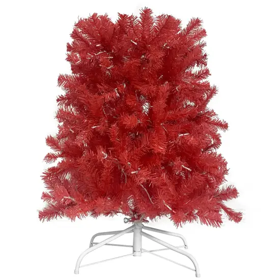 6FT Hinged Fir Artificial Fir Bent Top Christmas Tree, Xmas Tree Bendable Santa Hat Style Christmas Tree Holiday Decoration,1250 Lush Branch Tips, 300 LED Lights X-mas Red {4}