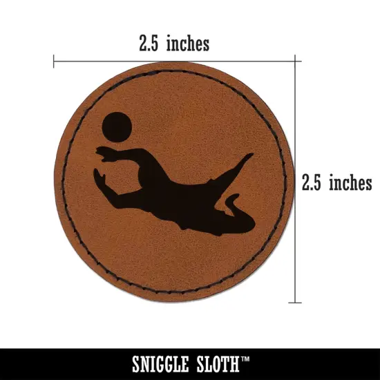 Soccer Goalie Diving For Ball Association Football Round Iron-On Engraved Faux Leather Patch Applique - 2.5" Brown {3}