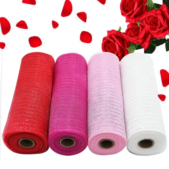 4 Rolls Valentine's Day Gift Ribbon,Satin Ribbons 10 Inch Wide Polyester Fabric Ribbons,White Pink Red Rose red for DIY Crafts,Wedding Decor,Gift Wrapping Decoration and More {2}