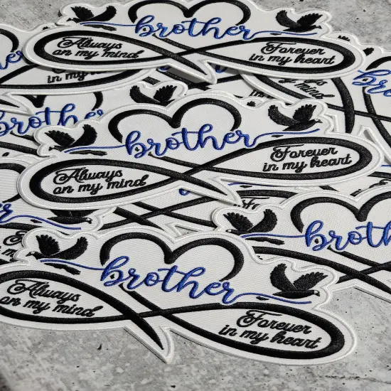 Memorial Infinity Collection: Patch Party Club, "BROTHER" Eternal Remembrance 1-pc, Iron-On Embroidered Patch, Sz 6", Tribute Hono {6}