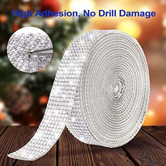 3Yards Self Adhesive Crystal Rhinestone Diamond Ribbon,Rhinestone Decorative Sticker with 2mm Rhinestones, Diamond Crystal Sticker for Car Decoration or DIY Crafts (Silver, 0.51 Inch ) {6}
