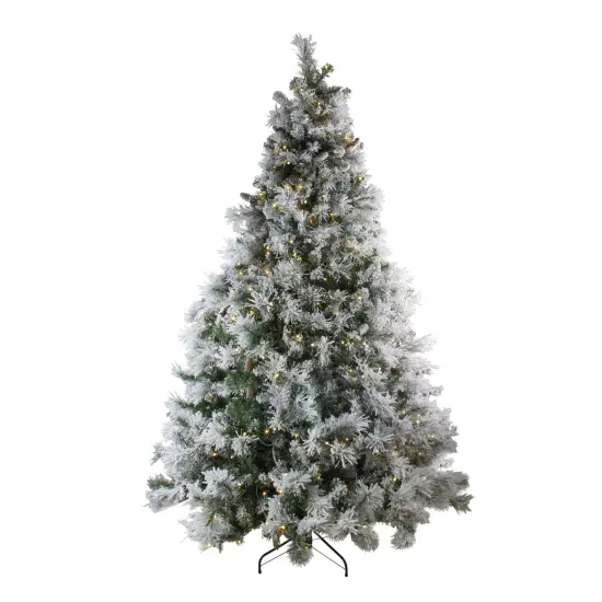 Northlight 7.5' Pre-Lit LED Lights Flocked Victoria Pine Artificial Christmas Tree - Multicolor Light Options Green {1}