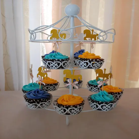 Carousel Cupcake Stand White 2-Tier Metal Carousel Cupcake Holder Display for Cupcakes Holiday Birthday Wedding Party Decor {5}