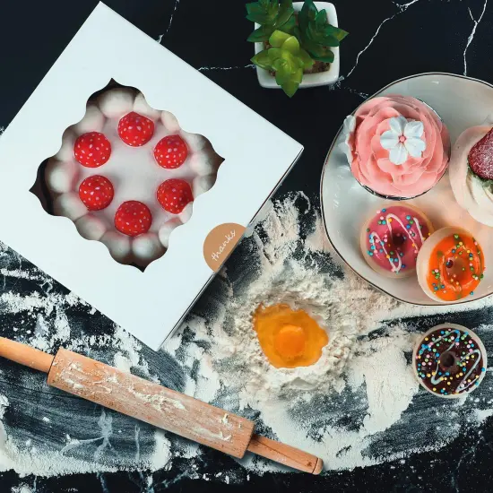 30 Pieces Bakery Boxes 6x6x3 Inches White Cookie Box with Window for Small Pie, Strawberry, Cupcake and Pastry {5}