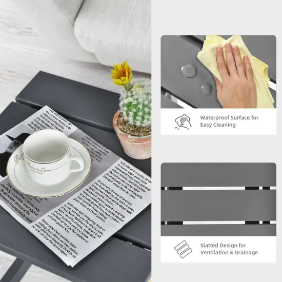 15 Inch Patio Square Wooden Slat End Side Coffee Table for Garden Grey {5}