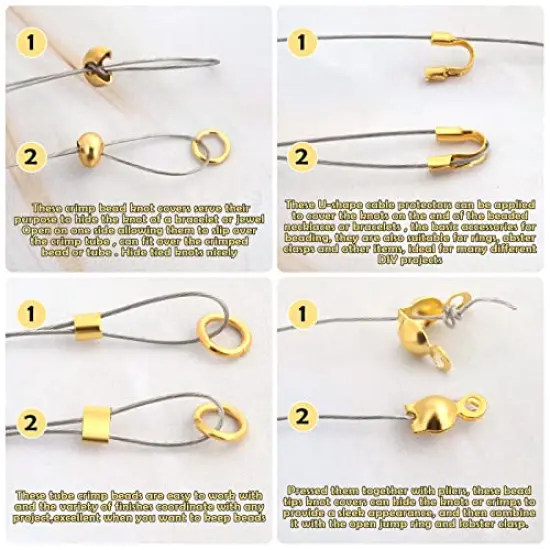 1200 Pieces Crimp Beads Kit for Jewelry Making, Crimp Beads, Covers, Tubes and Wire Guardians, Lobster Clasps, Jump Rings, Crimping Pliers and Beading Wire {5}