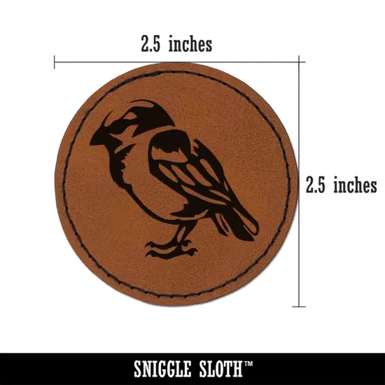 House Sparrow Little Bird Standing Round Iron-On Engraved Faux Leather Patch Applique - 2.5" Brown {2}