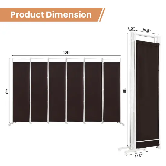 6-Panel Room Divider Folding Privacy Screen Brown {4}