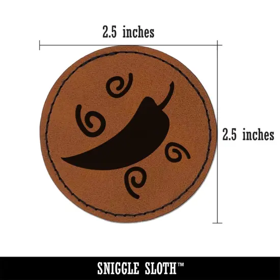 Chili Pepper with Swirls Fiesta Round Iron-On Engraved Faux Leather Patch Applique - 2.5" Brown {3}