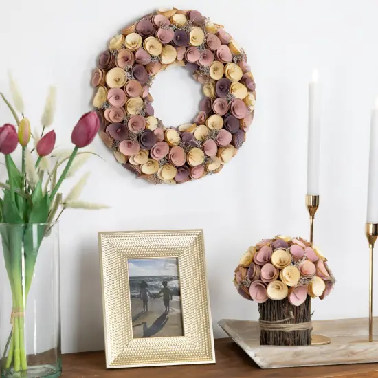 Northlight Artificial Floral Wooden Spring Wreath - 12" - Pink and Yellow {3}