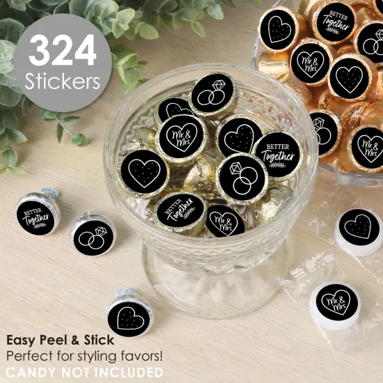 Big Dot of Happiness Mr. and Mrs. - Black and White Wedding or Bridal Shower Small Round Candy Stickers - Party Favor Labels - 324 Count {3}