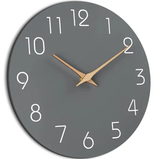 Wall Clock 14 Inch Wall Clocks Battery Operated Silent Non-Ticking, Simple Modern Wood Clock Decorative for Bedroom, Living Room, Kitchen, Home Office (Gray) {6}