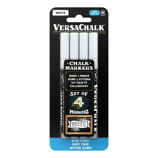 VersaChalk White Liquid Chalk Markers for Chalkboards, Set of 4 - 3mm Fine Tip {1}