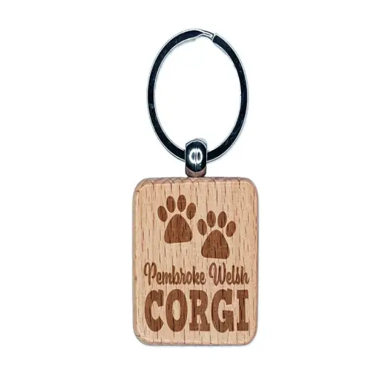 Pembroke Welsh Corgi Dog Paw Prints Fun Text Engraved Wood Square Keychain Tag Charm {1}