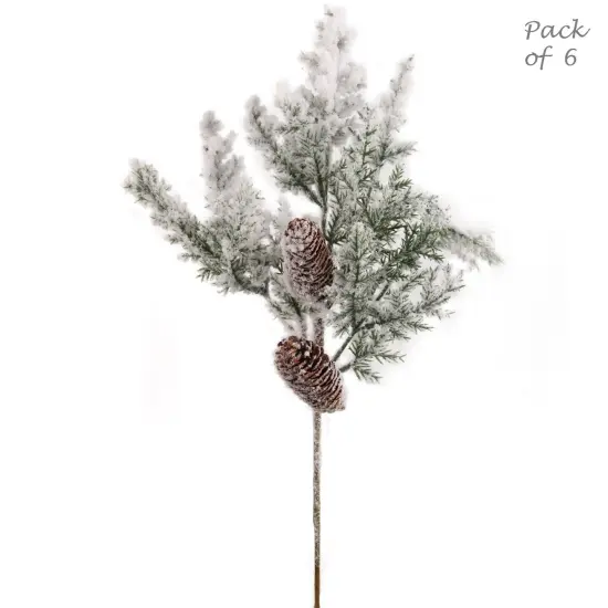 Create Your Winter Wonderland: 6-Piece Set of 20-Inch Snow Pine Picks with Cones | Festive Holiday Accents for Home and Office | Snowy Pine Branches Perfect for Stunning Seasonal Displays - 2024 Christmas Collection, Floral Home by Artificial Flowers {1}