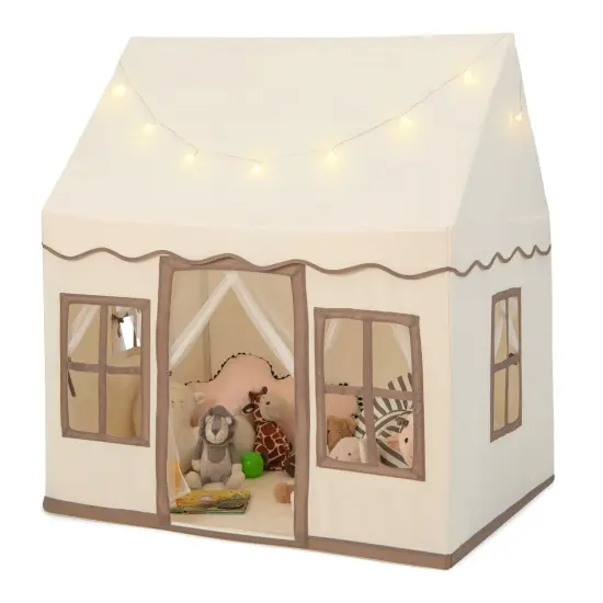 Toddler Large Playhouse with Star String Lights Perfect for Gifting Brown {1}