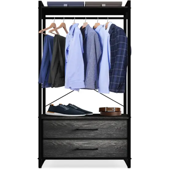 Sorbus Clothing Rack with Drawers - Clothes Stand Dresser - Wood Top, Steel Frame, & Fabric Drawers - Tall Closet Storage Organizer - Garment Rack for Hanging Shirts, Dresses, & Jackets Rustic black {5}