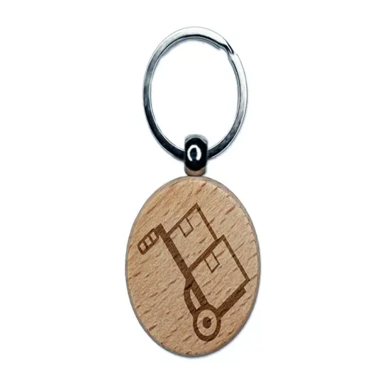Hand Truck Dolly for Moving Boxes Engraved Wood Round Keychain Tag Charm {1}