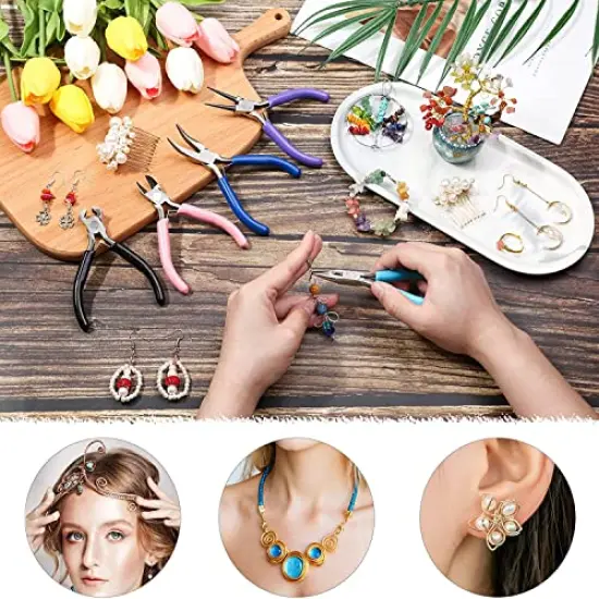 5 Packs Jewelry Pliers Set, Jewelry Making Tools with Needle Nose Pliers/Round Nose Pliers/Chain Nose Pliers/Bent Nose Pliers/Zipper Pliers, Jewelry Making Supplies Repair/Cut Kits for Crafting {3}
