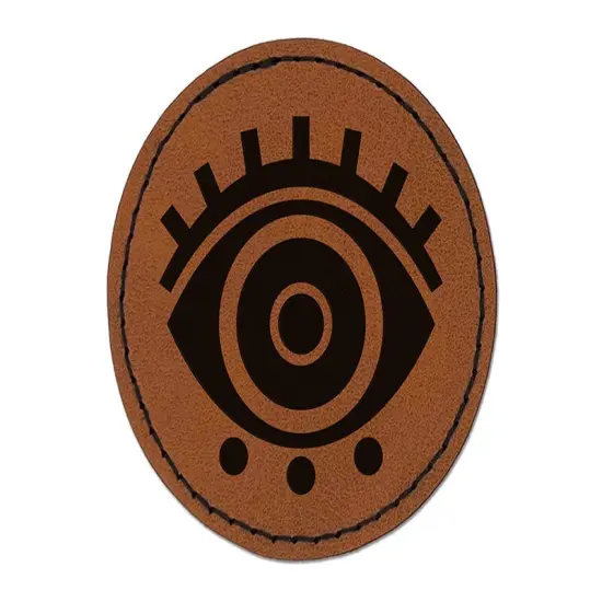 Large Iris Evil Eye Nazar Charm Round Iron-On Engraved Faux Leather Patch Applique - 2.5" Brown {1}