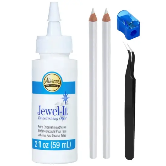 Jewel-It Embellishing Glue 2oz Fabric Glue and Adhesive with Pixiss Accessories Needle Tip Tweezers, and 2 Jewel Picker Pencils {1}