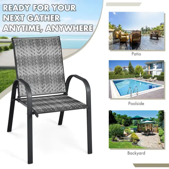 Set of 6 Outdoor PE Wicker Stackable Chairs with Sturdy Steel Frame {5}