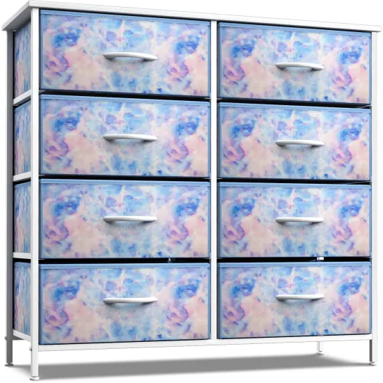 Sorbus Extra Wide Dresser Organizer With 8 Drawers - Large Storage Furniture for Bedroom, Hallway, Living Room, Nursery & Closet Tie dye blue {1}