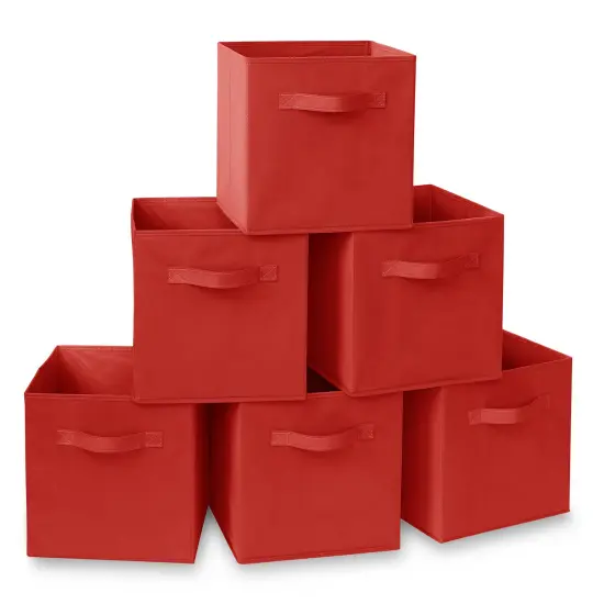 6 Collapsible Foldable Cloth Fabric Cubby Cube Storage Bins Baskets. Red {7}