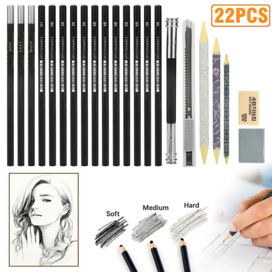 22Pcs Professional Sketch Pencils+Charcoal {1}