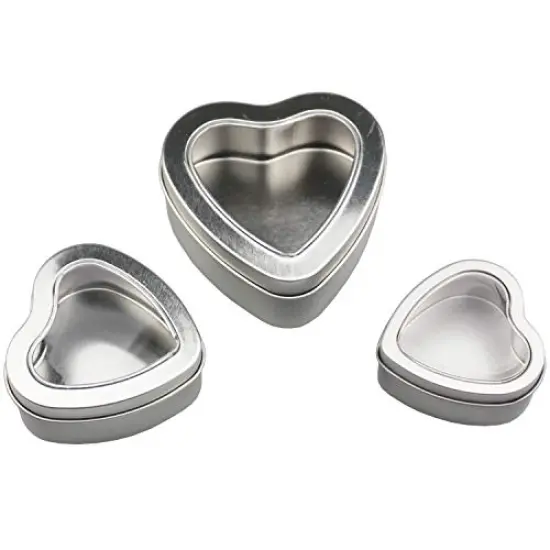 12 Pieces Heart Shaped Empty Metal Tin Cans with Clear Window Lids for Candle Making, Candies, Gifts & Treasures, Mixed Sizes {3}