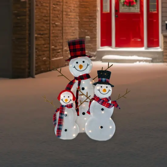 Northlight Lighted Tinsel Snowmen Family Christmas Outdoor Decorations - Clear Lights - Set of 3 White {3}