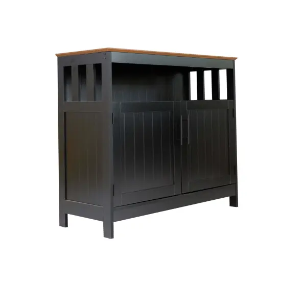 Merrick Lane Tanner Buffet and Sideboard with Storage Cabinet and Upper Shelf WalnutTop/BlackFrame {1}