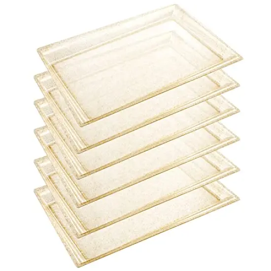 6 Pieces Gold Glitter Plastic Serving Tray, 15" x 10" Crooked Food Trays, Clear Disposable Serving Platter for Parties, Weddings {2}