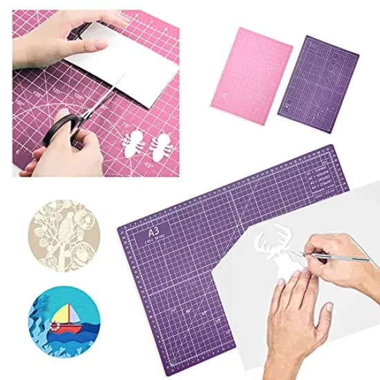 Self Healing Cutting Mat 18 inch x 12 inch Non-Slip PVC Double Sided 5-Ply A3 Art Craft Rotating Mat,Sewing Crafts Hobby Fabric Precision Scrapbooking Project(Pink/Purple) {5}