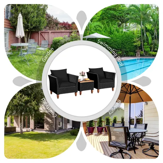 3 Pieces Outdoor Patio Rattan Furniture Set Black {3}