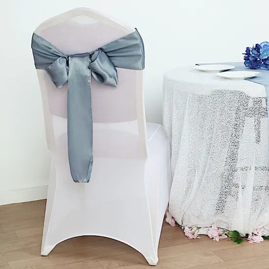 10Pcs Satin Chair Sashes for Wedding Reception Decor Dusty blue {1}