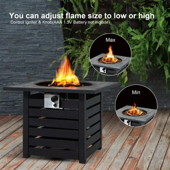 Square Propane Fire Pit Table with Lava Rocks and Rain Cover {3}