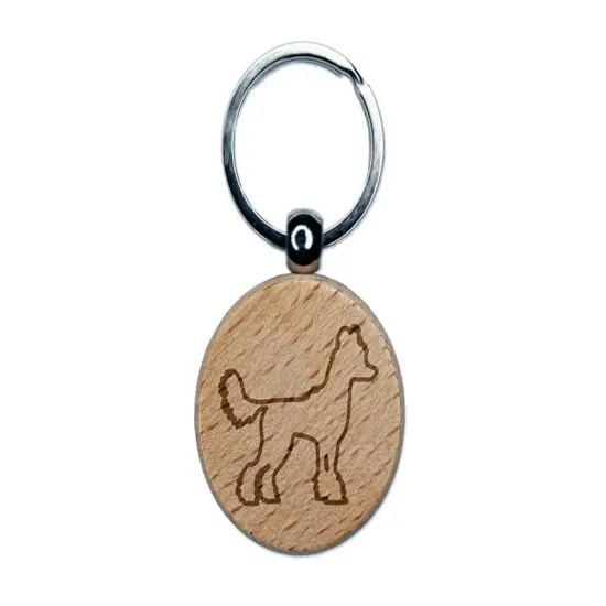 Chinese Crested Dog Outline Engraved Wood Round Keychain Tag Charm {1}